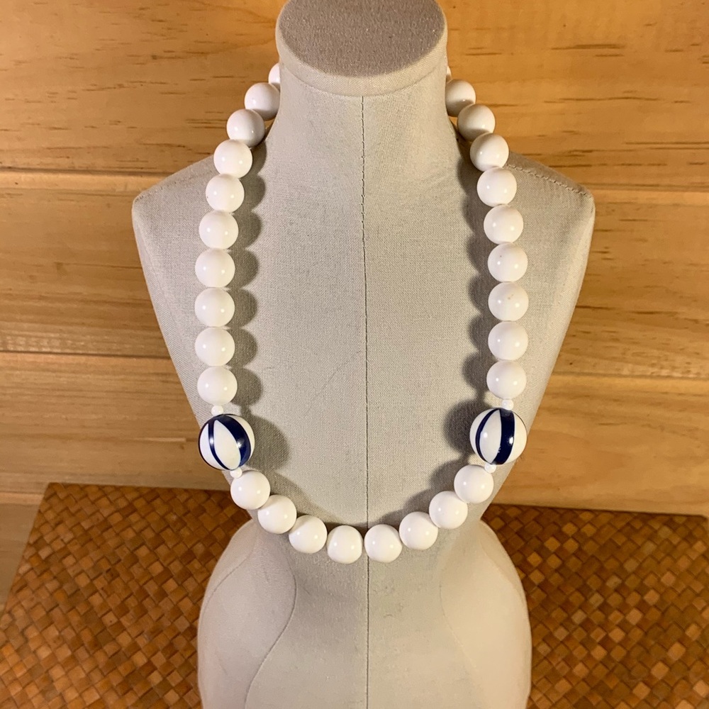 White and Blue Beaded Choker
